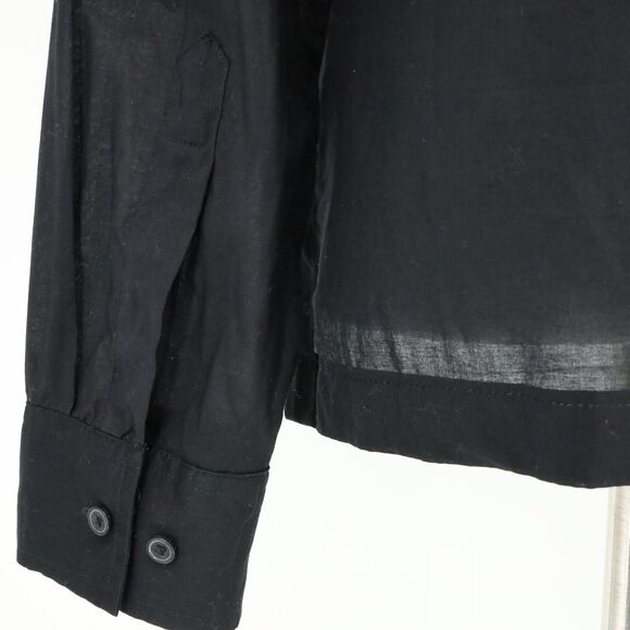 Jones NY Top Womens Large Black Cotton Shirt Semi Sheer Pockets Blouse Preppy - Picture 8 of 16